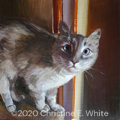 Christine White - Art, Caught, 10x10, oil painting