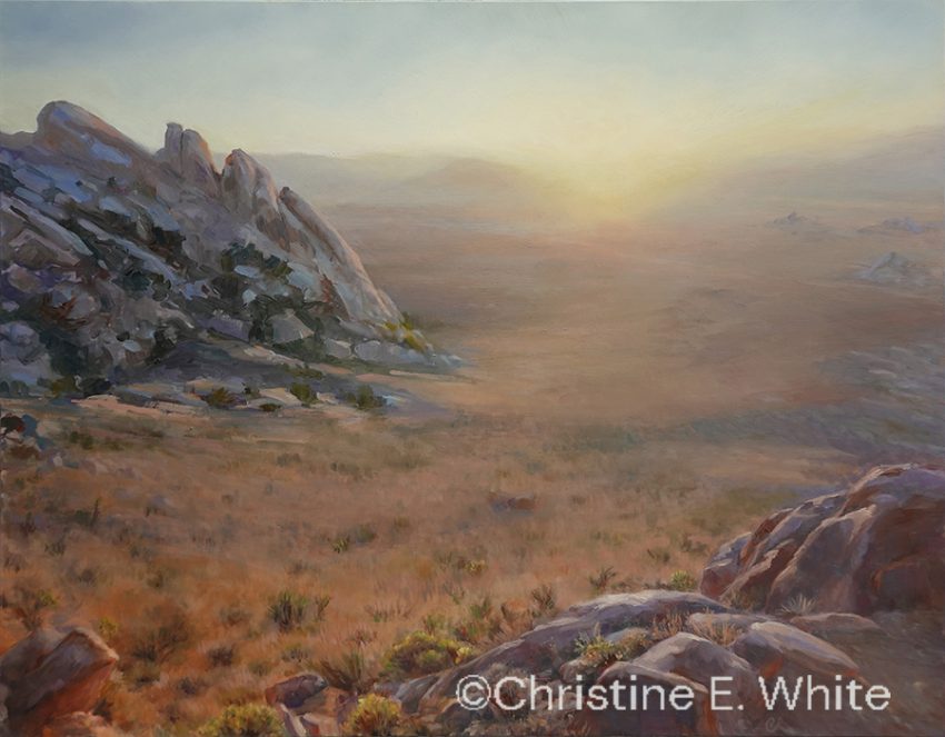 Christine White Art, "Saddle Rock from Ryan Mountain", 14x18, oil on panel