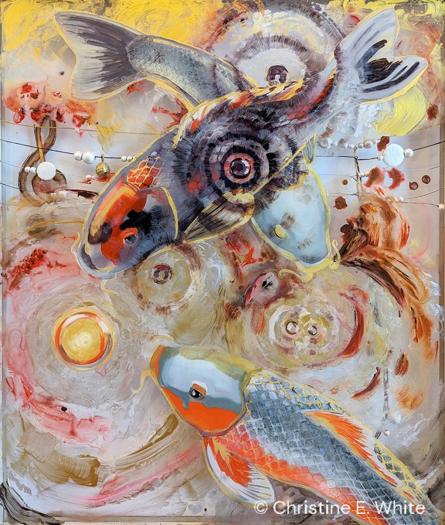 Christine White Art, Paint Harmonic Dissonance, Resonance, 27x23 inches, reverse paint on glass