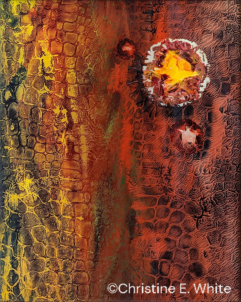 Christine White - Paint Harmonic, Skin: Fire, 10x8, reverse paint on glass