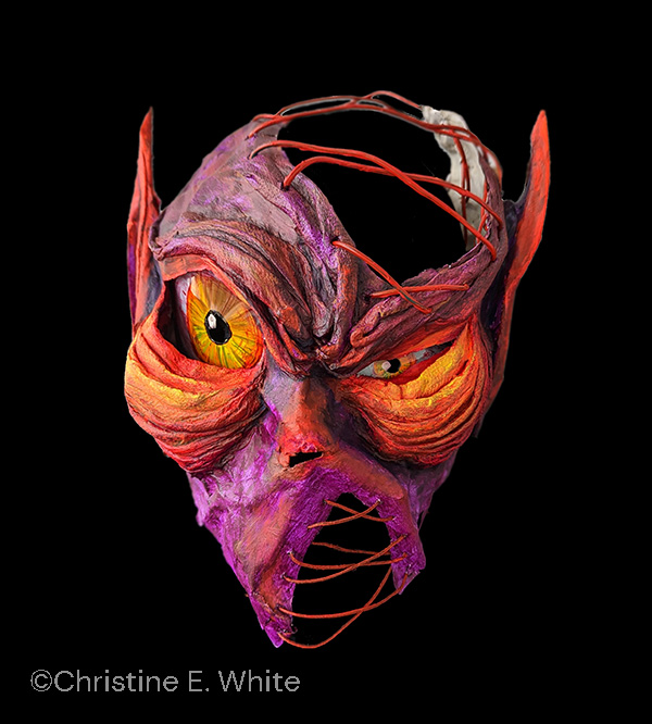 Goblin, Handmade Paper Mache Mask, Christine White