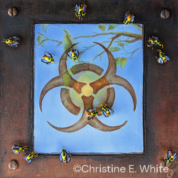 Christine White Art - Forbidden, 6x6, oil and mixed media on wood