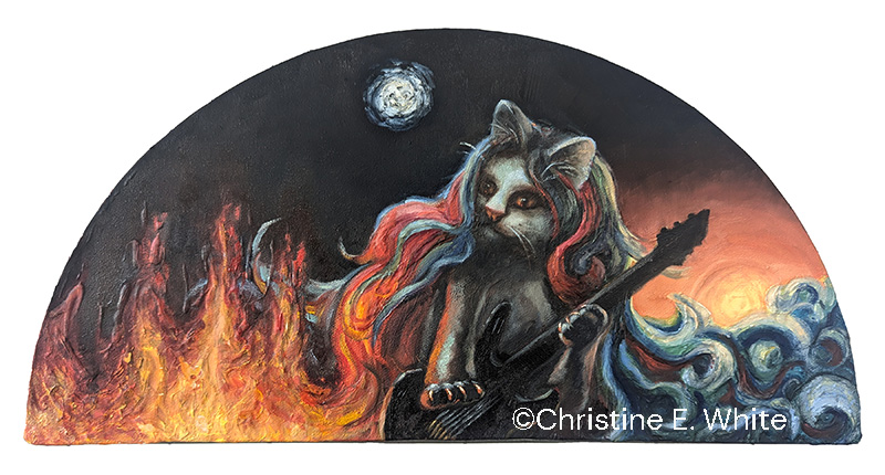 Christine White Art, "The Graying of My Hair", 16 inches half round, oil on canvas