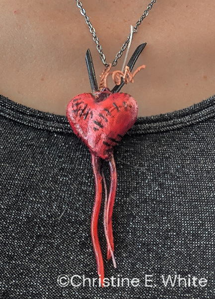 Christine White Art, handmade clay heart necklaces