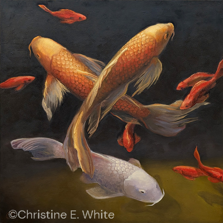 Christine White, Art - "Floating Dance", 24x24 inches, oil on canvas