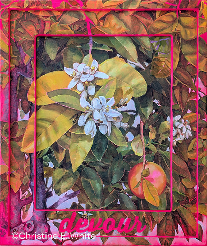 Christine White Art - Devour, 18.75x15.75, oil on panel & frame